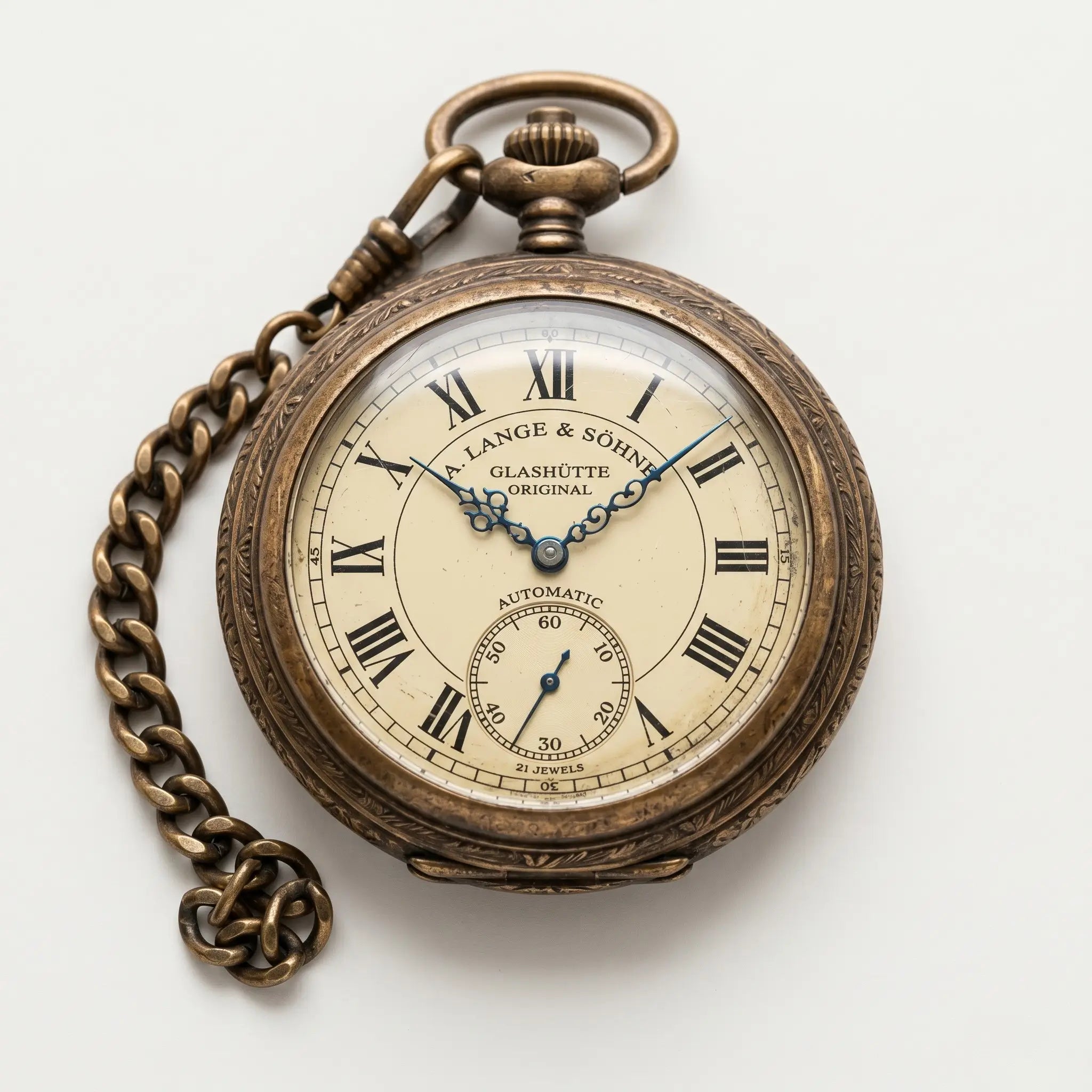 Rugged solid bronze pocket watch featuring a natural vintage patina Image