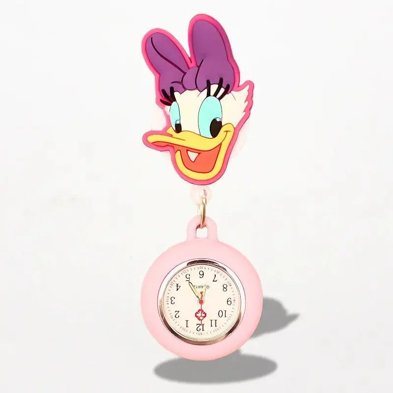 Pink silicone disney daisy duck nurse watch with round face and gold-tone accents for medical professionals