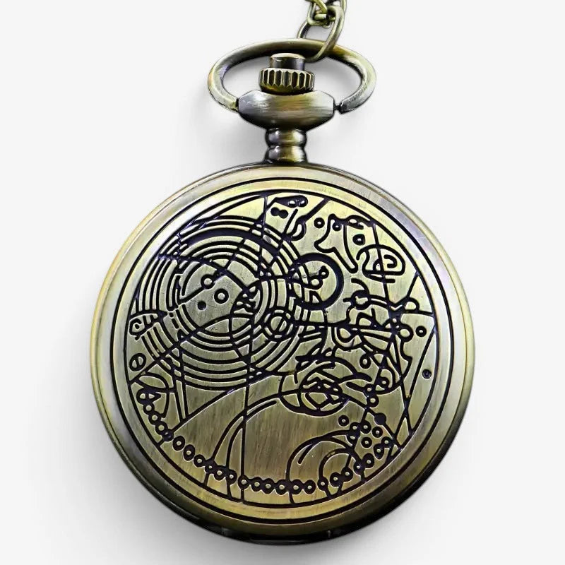 Doctor Who pocket watch antique brass finish with intricate engraved mechanical face design