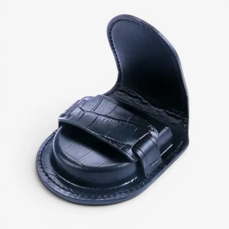 Black crocodile-embossed leather watch strap keeper for empty pocket watch case in a sleek design