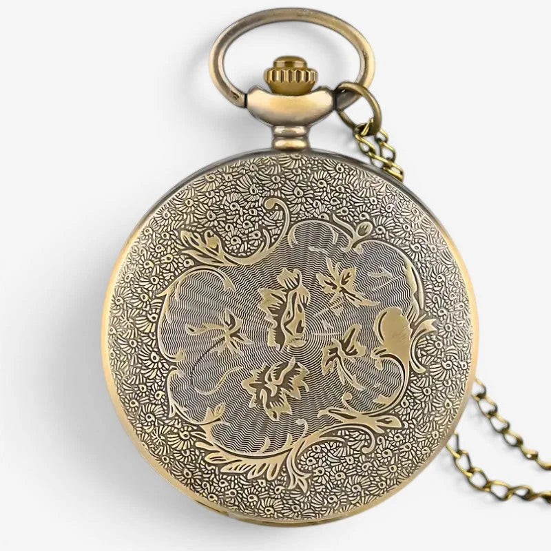 Kings cross pocket watch antique brass with intricate floral engravings and delicate chain for vintage style use