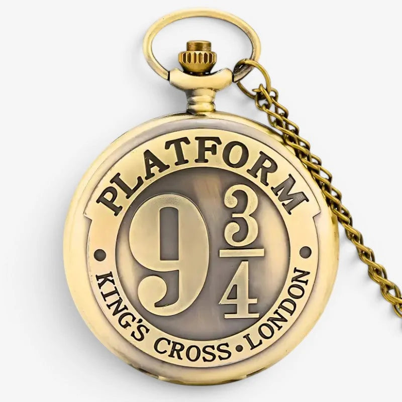 Kings Cross pocket watch gold-toned with platform 9¾ kings cross london engraving and classic vintage chain design