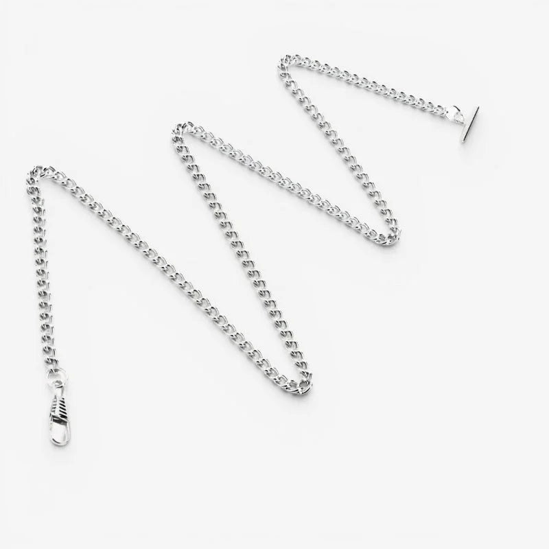Silver-toned metal suit pocket watch chain with classic link design and polished finish