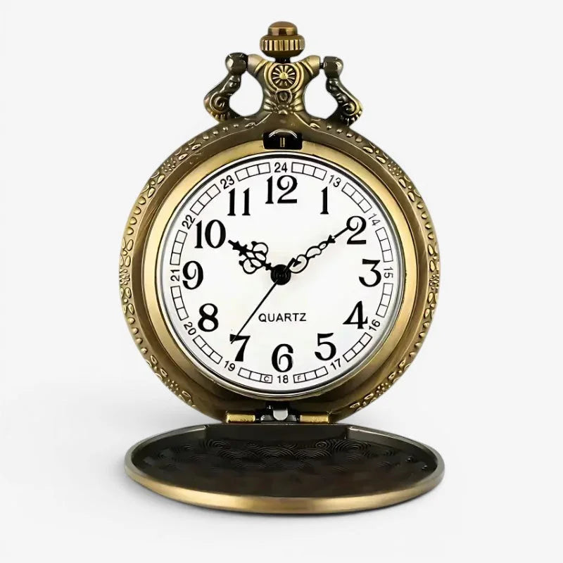 The Witcher pocket watch antique brass finish white dial black arabic numerals ornate case detailing