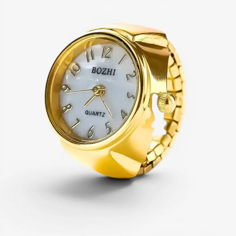 Womens ring watch gold-colored bozhi brand ring-style watch with white dial black numerals and hands